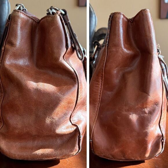 GIANI BERNINI - Double Zip Glazed Leather Satchel/Espresso w/Faux Leather Trim - Picture 10 of 16